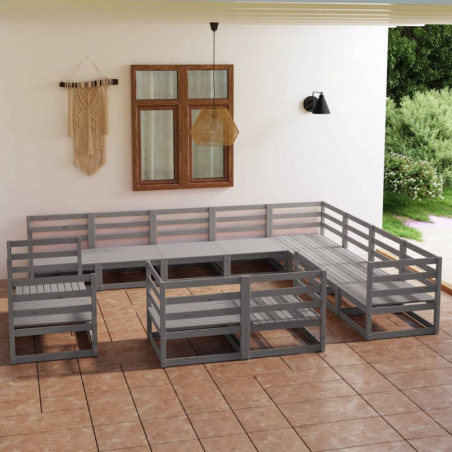 12-tlg. Garten-Lounge-Set Grau Kiefer Massivholz