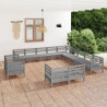 13-tlg. Garten-Lounge-Set Massivholz Kiefer Grau