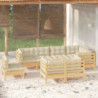 8-tlg. Garten-Lounge-Set mit Creme Kissen Massivholz Kiefer