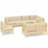 8-tlg. Garten-Lounge-Set mit Creme Kissen Massivholz Kiefer