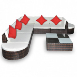 8-tlg. Garten-Lounge-Set mit Auflagen Poly Rattan Braun