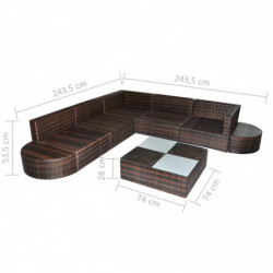 8-tlg. Garten-Lounge-Set mit Auflagen Poly Rattan Braun