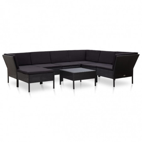 8-tlg. Garten-Lounge-Set mit Auflagen Poly Rattan Schwarz