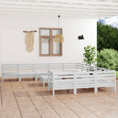12-tlg. Garten-Lounge-Set Weiß Kiefer Massivholz