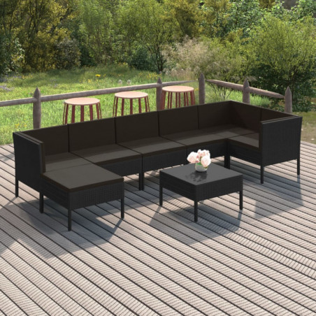 8-tlg. Garten-Lounge-Set mit Auflagen Poly Rattan Schwarz