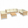 8-tlg. Garten-Lounge-Set mit Creme Kissen Massivholz Kiefer