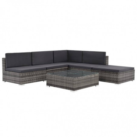 6-tlg. Garten-Lounge-Set Lienhard mit Auflagen Poly Rattan Grau