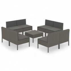 9-tlg. Garten-Lounge-Set Remigia mit Auflagen Poly Rattan Grau