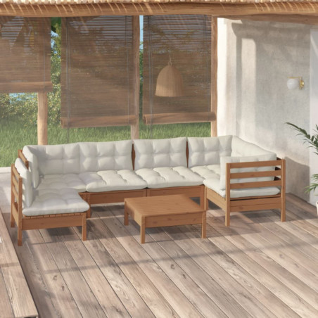 7-tlg. Garten-Lounge-Set mit Kissen Honigbraun Kiefernholz