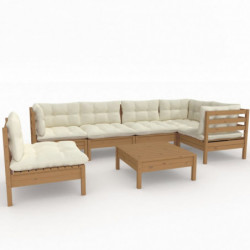 7-tlg. Garten-Lounge-Set mit Kissen Honigbraun Kiefernholz