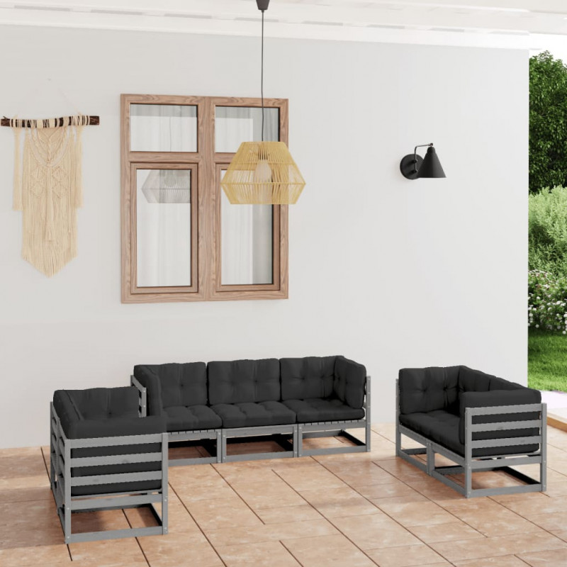 7-tlg. Garten-Lounge-Set Naruko mit Kissen Kiefer Massivholz