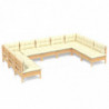 9-tlg. Garten-Lounge-Set mit Creme Kissen Massivholz Kiefer