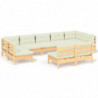 9-tlg. Garten-Lounge-Set mit Creme Kissen Massivholz Kiefer