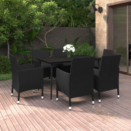 7-tlg. Garten-Essgruppe mit Auflagen Poly Rattan und Glas