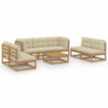 8-tlg. Garten-Lounge-Set mit Kissen Kiefer Massivholz