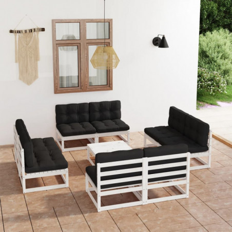 9-tlg. Garten-Lounge-Set mit Kissen Kiefer Massivholz