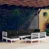 9-tlg. Garten-Lounge-Set mit Kissen Weiß Kiefernholz