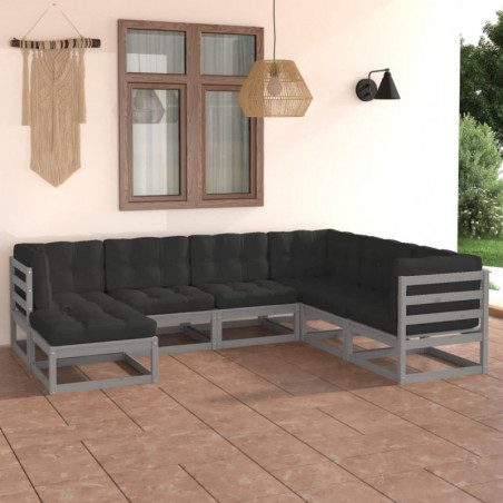 7-tlg. Garten-Lounge-Set Natasha mit Kissen Kiefer Massivholz