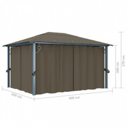 Pavillon mit Vorhang 400x300 cm Taupe Aluminium