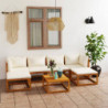 7-tlg. Garten-Lounge-Set mit Auflagen Creme Massivholz Akazie