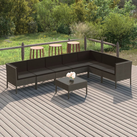 8-tlg. Garten-Lounge-Set Patrick mit Auflagen Poly Rattan Grau