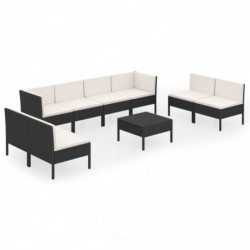 9-tlg. Garten-Lounge-Set mit Auflagen Poly Rattan Schwarz