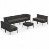 9-tlg. Garten-Lounge-Set mit Auflagen Poly Rattan Schwarz