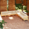 9-tlg. Garten-Lounge-Set mit Creme Kissen Massivholz Kiefer