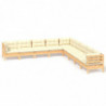 9-tlg. Garten-Lounge-Set mit Creme Kissen Massivholz Kiefer