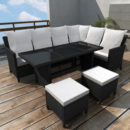 4-tlg. Garten-Lounge-Set Felian mit Auflagen Poly Rattan Schwarz