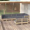 8-tlg. Garten-Lounge-Set mit Grauen Kissen Kiefer Massivholz