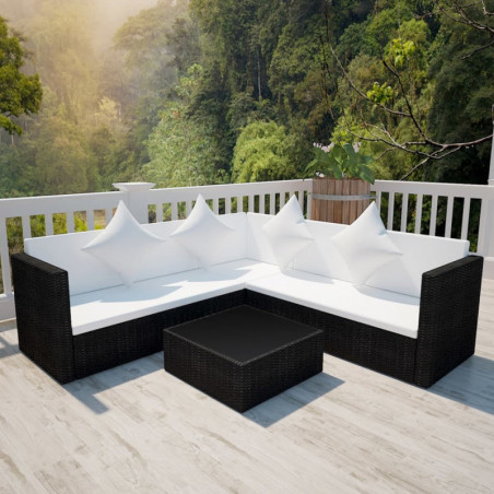 4-tlg. Garten-Lounge-Set Felias mit Auflagen Poly Rattan Schwarz