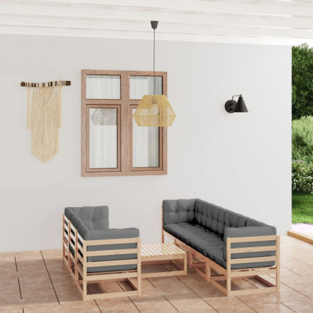 8-tlg. Garten-Lounge-Set mit Kissen Massivholz Kiefer