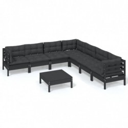 8-tlg. Garten-Lounge-Set mit Kissen Schwarz Massivholz Kiefer