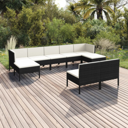 9-tlg. Garten-Lounge-Set mit Auflagen Poly Rattan Schwarz