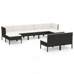 9-tlg. Garten-Lounge-Set mit Auflagen Poly Rattan Schwarz