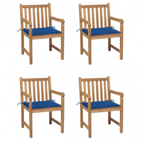 Gartenstühle 4 Stk. mit Königsblauen Kissen Massivholz Teak