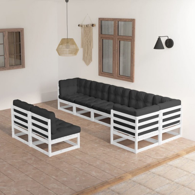 8-tlg. Garten-Lounge-Set mit Kissen Kiefer Massivholz