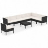 9-tlg. Garten-Lounge-Set mit Auflagen Poly Rattan Schwarz