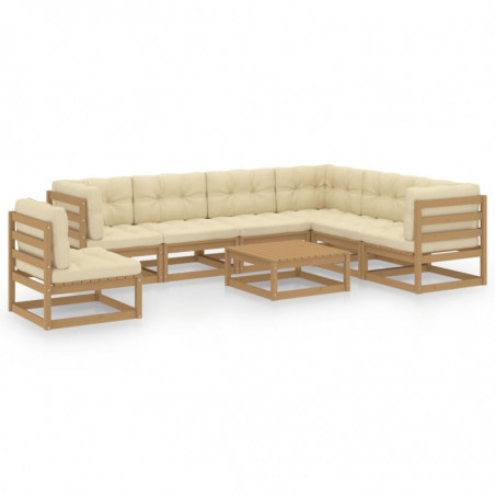 8-tlg. Garten-Lounge-Set Kissen Honigbraun Kiefer Massivholz