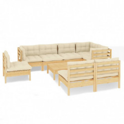 9-tlg. Garten-Lounge-Set mit Creme Kissen Massivholz Kiefer