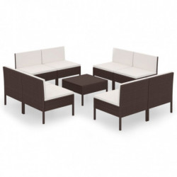 9-tlg. Garten-Lounge-Set mit Auflagen Poly Rattan Braun