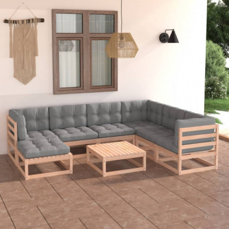 8-tlg. Garten-Lounge-Set mit Kissen Kiefer Massivholz