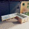 9-tlg. Garten-Lounge-Set mit Creme Kissen Kiefernholz