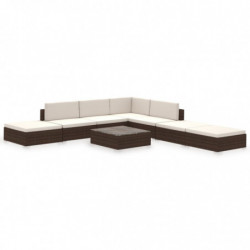 8-tlg. Garten-Lounge-Set mit Auflagen Poly Rattan Braun