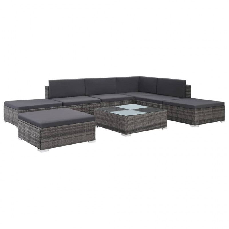 8-tlg. Garten-Lounge-Set Patty mit Auflagen Poly Rattan Grau