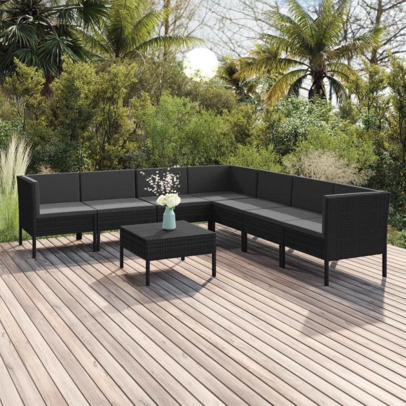 8-tlg. Garten-Lounge-Set mit Auflagen Poly Rattan Schwarz