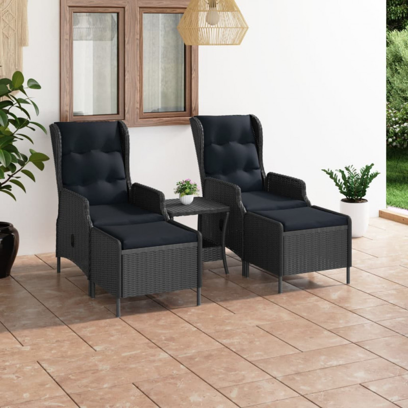 3-tlg. Garten-Lounge-Set mit Auflagen Poly Rattan Dunkelgrau