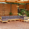 8-tlg. Garten-Lounge-Set mit Grauen Kissen Kiefer Massivholz