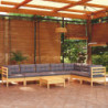 8-tlg. Garten-Lounge-Set mit Grauen Kissen Kiefer Massivholz